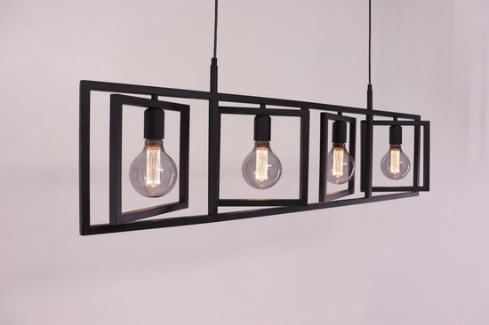 Hanglamp Foldable - 4xE27 - zwart rechthoek - draaibaar 110cm