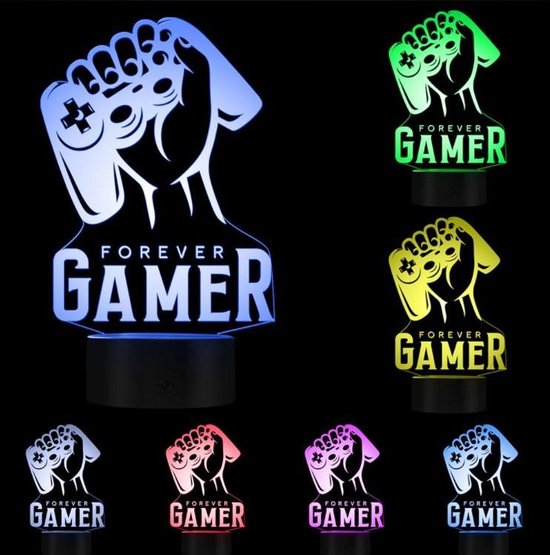 3D Illusie Forever Gamer - RGB - RGBW - Touch - USB - Led Lamp - Bureaulamp - Sfeer verlichting