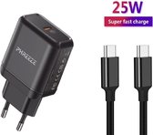 USB-C Adapter met USB-C Kabel 2M - 25W - Snellader voor Samsung - Zwart - Charger - Adapter - Oplader - Super Fast Charge