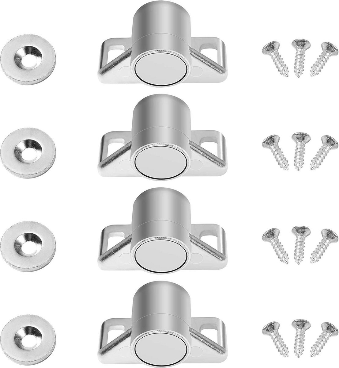 Magneetsnapper - Zinaps Set van 4 Magnetische vangstkast Deurmagneetkast Fittingen (zilver) (WK 02129)