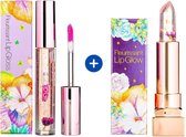 Glamfox Fleurissant Witch Flower Lipgloss + Lipstick Set - Lip Plumper Met 24 Karaat Goudschilfers en Echte Bloem