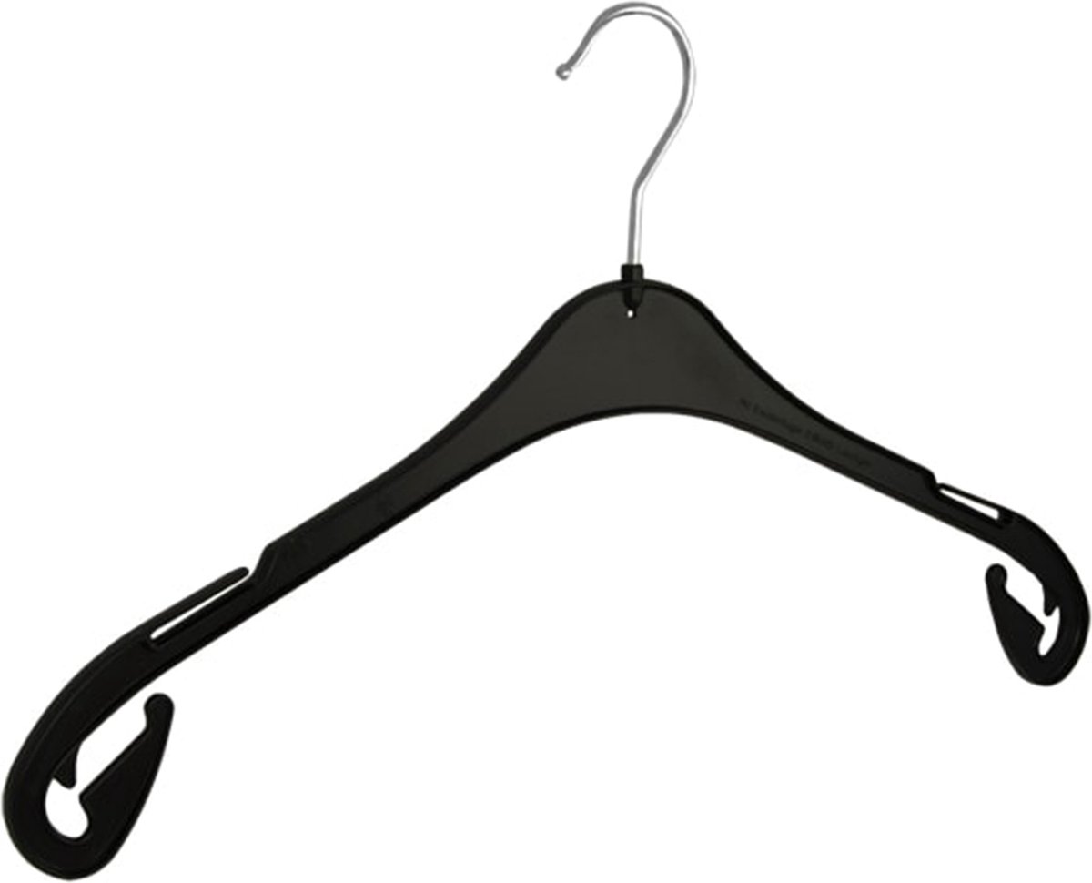De Kledinghanger Gigant - 20 x Blousehanger / shirthanger (T43) kunststof zwart met rokinkepingen en anti-slip op schouders, 43 cm