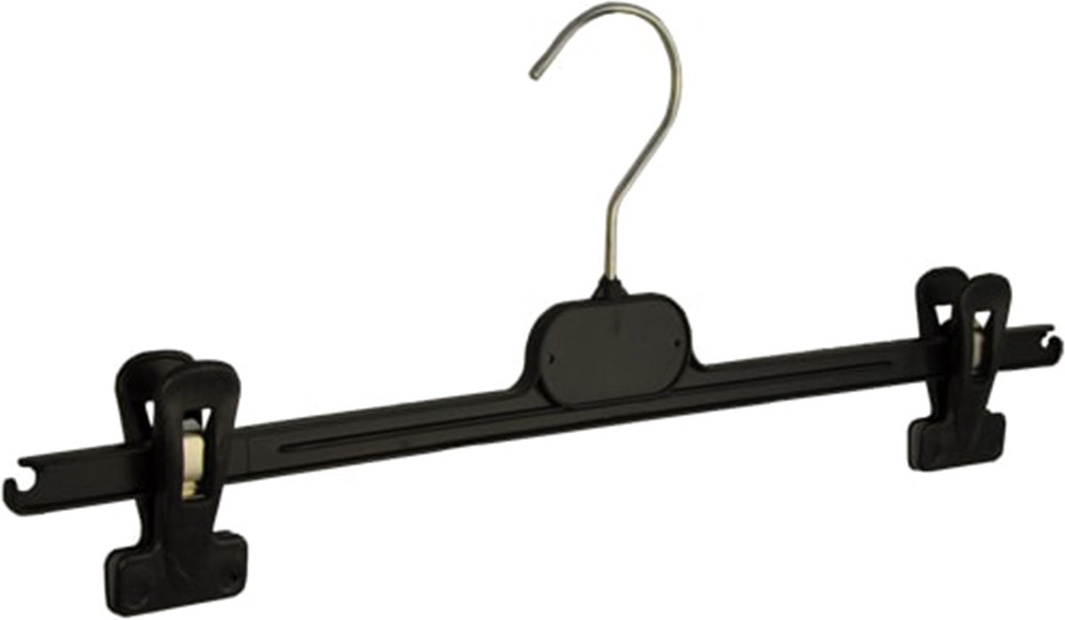 De Kledinghanger Gigant - 10 x Rokhanger / broekhanger / pantalonhanger / knijperhanger (PG40) kunststof zwart met anti-slip knijpers, 40 cm