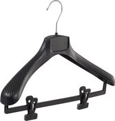 De Kledinghanger Gigant - 5 x Mantel / kostuumhanger kunststof zwart met schouderverbreding en anti-slip knijpers, 39 cm