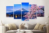Schilderij - Kersenbloesem en mount Fuji, 5 luik, 200x100cm  Wanddecoratie, premium print