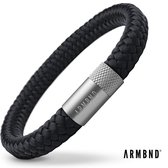 ARMBND® Heren armband - Zwart Touw met Zilver Staal - Armand heren - Maat S/M - 20 cm lang - The original - Touw armband