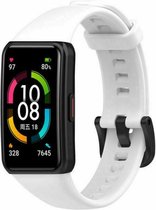 Siliconen Smartwatch bandje - Geschikt voor Huawei Band 6 siliconen bandje - wit - Strap-it Horlogeband / Polsband / Armband