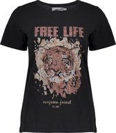 Geisha T-shirt T Shirt Tiger Head Garment Dye 12537 24 Black Dames Maat - XL