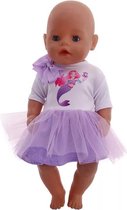 Poppenkleertjes - Geschikt voor Baby Born - Ballerina jurk - Zeemeermin shirt met strikje, korte mouwen & paarse tutu