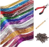 SHOPFINO Glitter Hair Extensions - Hair Tinsel Kit - Haar Extentions - Hittebestendig - TikTok - 12 verschillende kleuren - 4800 Hairtinsels - Koningsdag