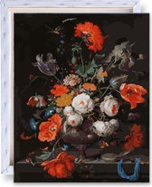 Schilderen op Nummers 40 x 50 op frame - Painting by Numbers voor volwassenen en kinderen - Met luxe kwasten en voorbedrukt linnen - Stilleven met bloemen en een horloge, Abraham M
