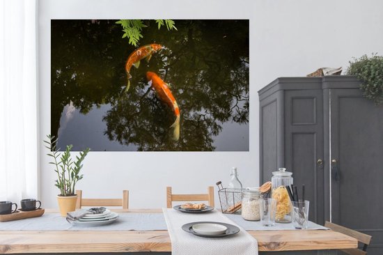 Poster Deux carpes koï autour d'un étang 180x120 cm - Tirage photo sur Poster (décoration murale salon / chambre) / Poster Animaux sauvages XXL / Groot format!