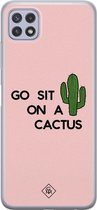 Samsung A22 5G hoesje siliconen - Go sit on a cactus | Samsung Galaxy A22 5G case | Roze | TPU backcover transparant