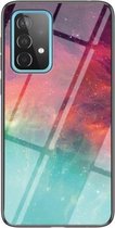 Voor Samsung Galaxy A52 5G/4G Sterrenhemel Geschilderd Gehard Glas TPU Schokbestendig Beschermhoes (Kleur Sterrenhemel)