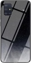 Voor Samsung Galaxy A51 5G Sterrenhemel Geschilderd Gehard Glas TPU Schokbestendig Beschermhoes (Ster Crescent Moon)