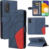 Voor Samsung Galaxy A52 5G/4G Dual-color Splicing Horizontale Flip PU Lederen Case met Houder & Kaartsleuven & Portemonnee (Blauw)