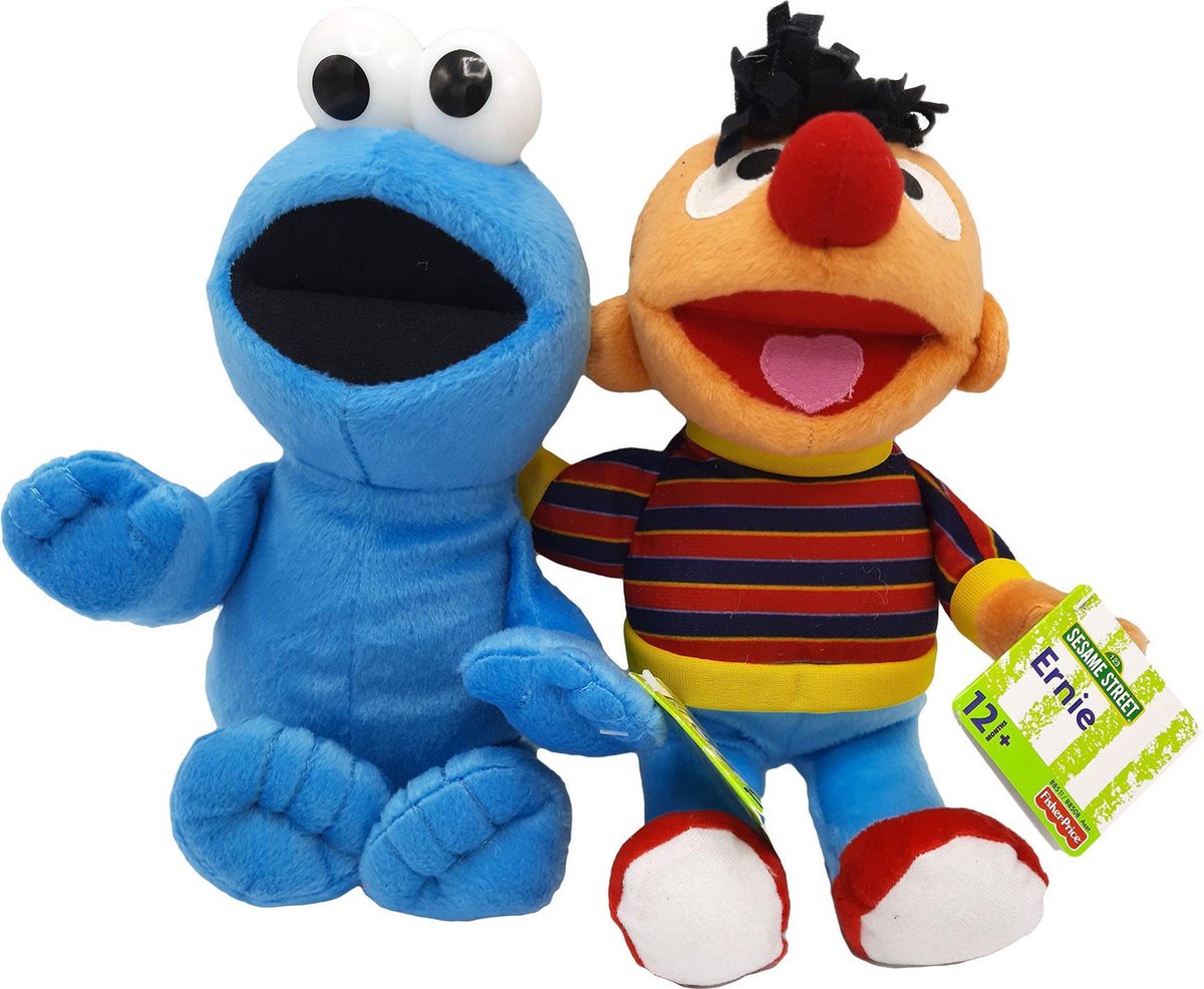 Sesamstraat Knuffel Voordeelset - Ernie en Koekiemonster - Fisher Price - Pluche - 27/30 cm