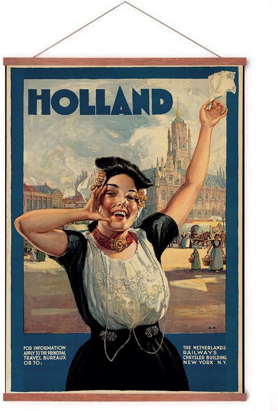 Poster In Posterhanger - Vintage Reisposter Middelburg - Kader Hout - Holland - 70x50 cm - Ophangsysteem