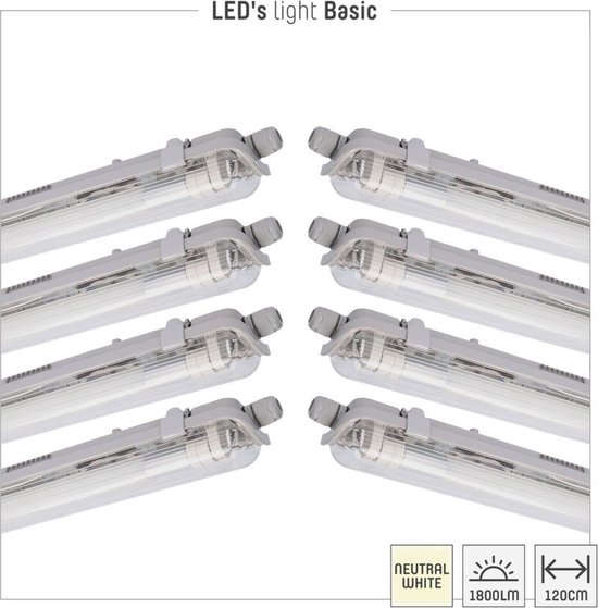 LED's Light - 8 x LED TL Armatuur met Buis - 18W 120cm 1800lm 4000K IP65