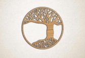 Wanddecoratie - Levensboom rond - M - 60x60cm - Eiken - muurdecoratie - Line Art