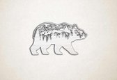 Wanddecoratie - Lopende beer met gebergte - XS - 17x30cm - EssenhoutWit - muurdecoratie - Line Art