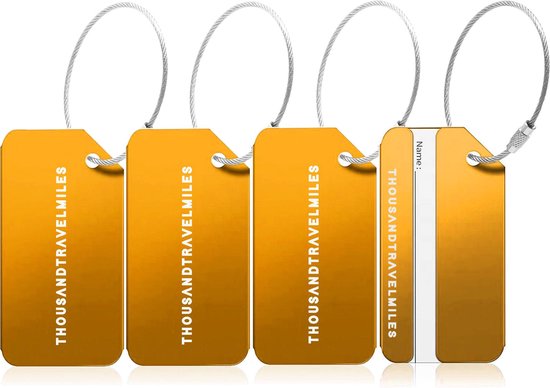 Bagagelabel – Oranje – 4 stuks – Kofferlabel – Aluminium – Reisaccessoires – Kofferlabels – Bagagelabels voor Koffers – Luggage tag – Kofferlabel / Bagagelabel