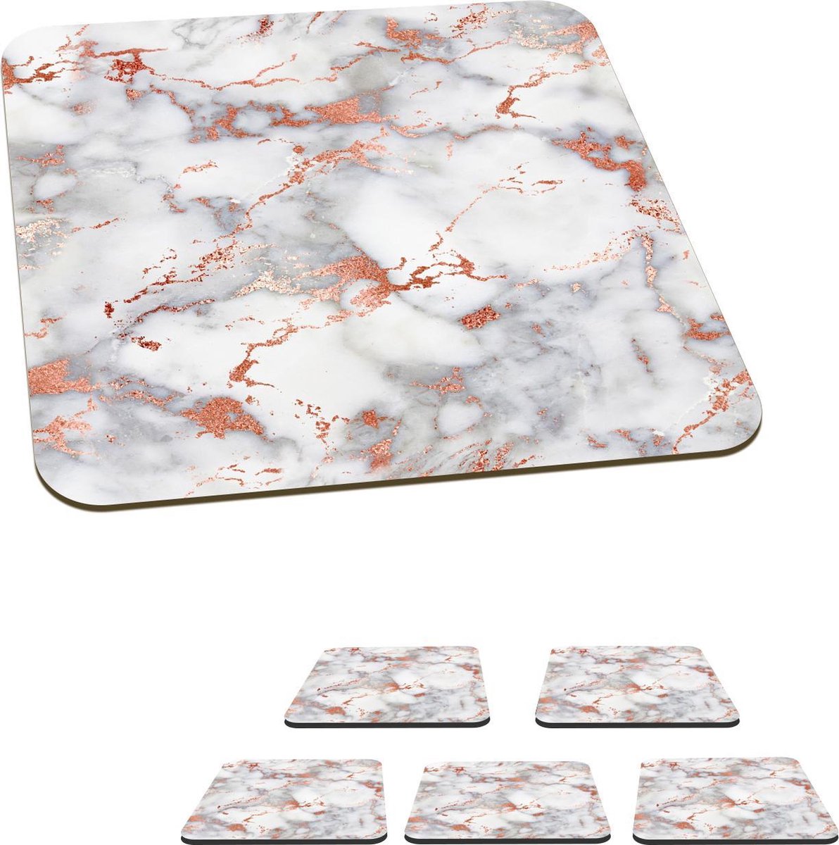 Onderzetters voor glazen - Marmer - Wit - Goud - 10x10 cm - Glasonderzetters - 6 stuks