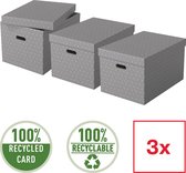 Esselte Home Duurzame Grote Opbergdoos met Deksel, Set van 3 Stuks - 100% Gerecycled Karton en 100% Recyclebaar - Grijs