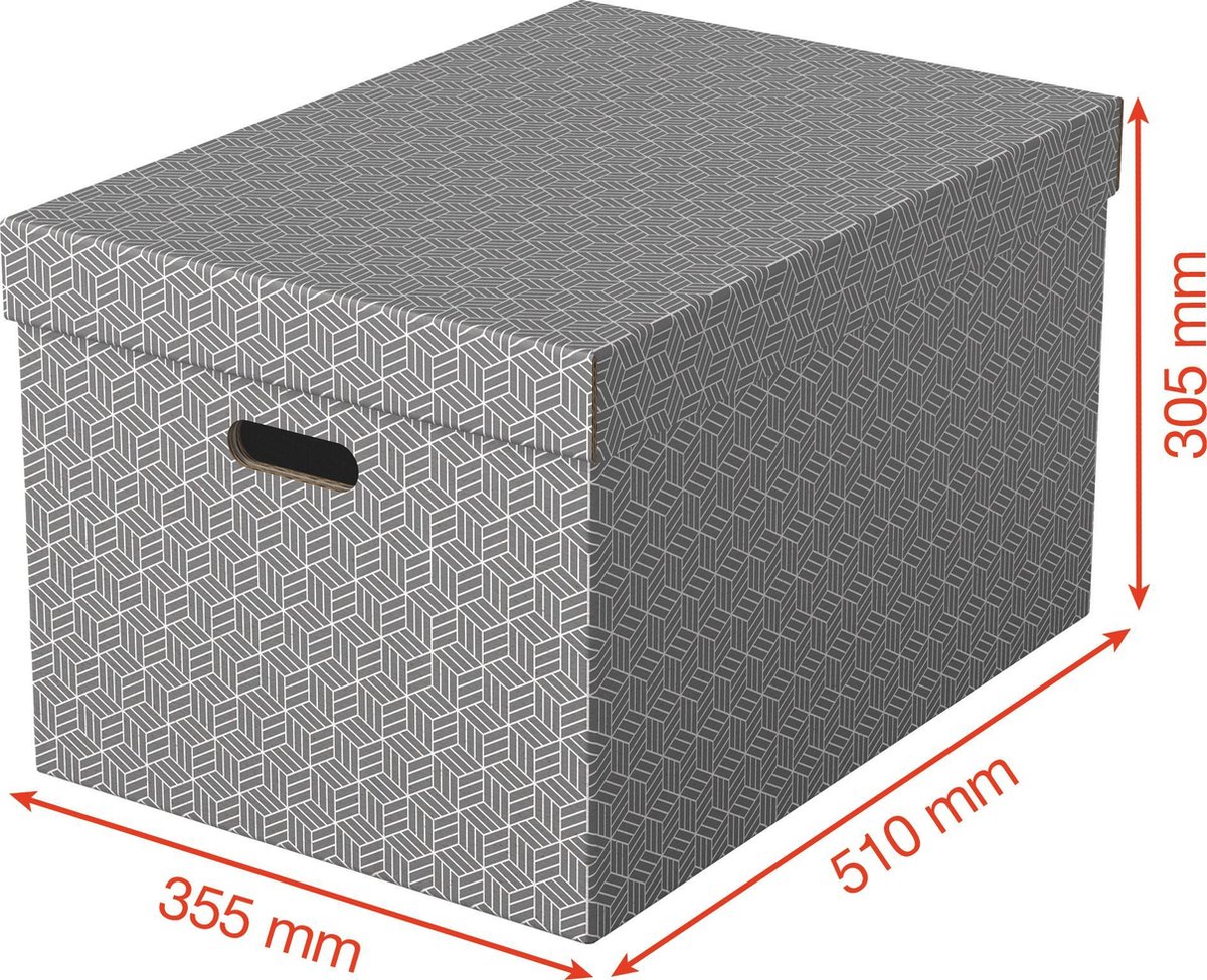 Esselte Grote Kubusvormige Opbergdoos met Deksel, Set van 3, Opbergruimte voor Thuis / op Kantoor, 100% Gerecycled Karton, 100% Recyclebaar, Geometrisch Ontwerp, Wit, 628288
