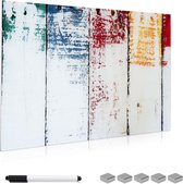 Navaris glassboard - Magnetisch bord voor aan de wand - Memobord van glas - 90 x 60 cm - Magneetbord inclusief magneten en marker - Gekleurd hout