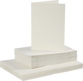 Kaarten en enveloppen. off-white. afmeting kaart 10.5x15 cm. afmeting envelop 11.5x16.5 cm. 50 set/ 1 doos