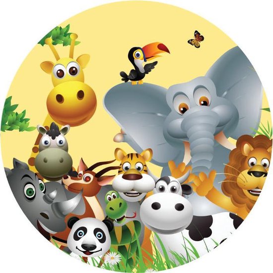 Ronde Muursticker Safari Dieren | Muurcirkel | Olifant | Giraffe | Neushoorn | Pandabeer | Muursticker | Muurdecoratie | Slaapkamer | Kinderkamer | Babykamer | Jongen | Meisje | Decoratie Sticker