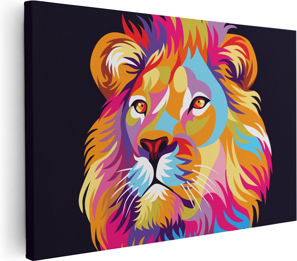 Artaza Canvas Schilderij Gekleurde Leeuw - Leeuwenkop - Abstract - 30x20 - Klein - Foto Op Canvas - Canvas Print
