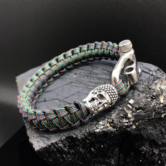 Paracord Armband met 925 Zilveren Skull / Buddha Bedel (Spacer)