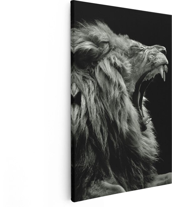 Artaza Canvas Schilderij Brullende Leeuw - Leeuwenkop - Zwart Wit - 40x60 - Poster Foto op Canvas - Canvas Print