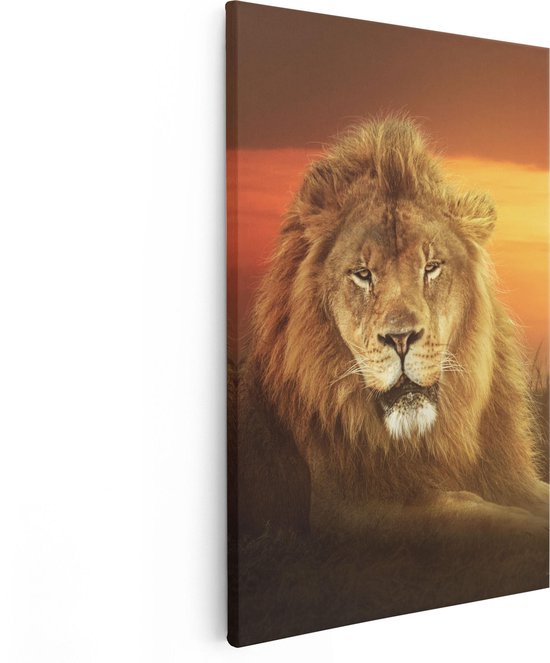Artaza Canvas Schilderij Leeuw In De Savanne - Zonsondergang - 40x60 - Poster Foto op Canvas - Canvas Print