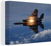 Canvas Schilderij Vliegtuig - Straaljager - Wolken - 80x60 cm - Wanddecoratie