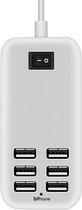 DrPhone UPA 20W USB Hub Laadstation - Power Adapter 6 Poorten - Opladen - Socket 1.5M Kabel - Wit