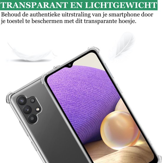Étui transparent antichocs pour Samsung Galaxy A32 - 1x étui Samsung A32 + 2x verre de protection d'écran + 2x protection d'écran pour appareil photo