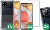 Samsung Galaxy A42 Hoesje Transparant Shock Case - 1x Samsung A42 Hoesje + 2x Screenprotector Glas + 2x Camera Screen Protector