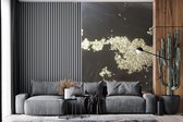 Behang - Fotobehang Marmer - Zwart - Goud - Luxe - Breedte 225 cm x hoogte 350 cm