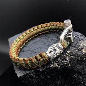 Paracord Armband met 925 Zilveren 3D Skull / Buddha Bedel (Spacer) van 12 gram Zilver, Stainless Steel (RVS) slot verstelbaar in 3 maten .