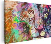 Artaza Canvas Schilderij Gekleurde Leeuw - Abstract - 90x60 - Foto Op Canvas - Canvas Print - Muurdecoratie