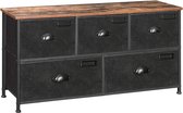 ladekast, kast met 5 lades, opbergkast, industrieel design, metalen frame, vintage bruin-zwart LVT25H