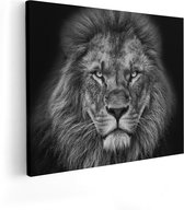 Artaza Canvas Schilderij Leeuw - Leeuwenkop - Zwart Wit - 100x80 - Groot - Foto Op Canvas - Canvas Print