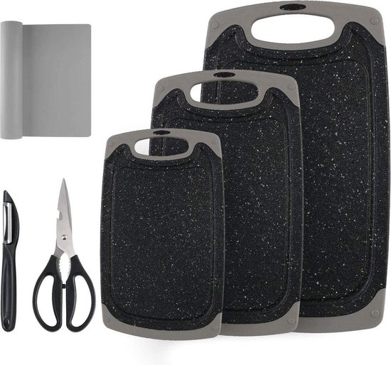 Ensemble De 3 Planches à Découper En Plastique Imitation Marbre, Planche à Découper Double Face Pour Cuisine Ustensiles De Cuisine Noir 98854577