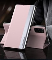 Voor Samsung Galaxy A72 5G/4G Side Gegalvaniseerde Magnetische Ultradunne Horizontale Flip Lederen Case met Houder (Roze)