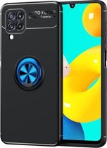 Voor Samsung Galaxy M32 4G Indiase versie metalen ringhouder 360 graden roterende TPU-hoes (zwart + blauw)