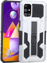 Voor Samsung Galaxy M31s Vanguard Warrior All Inclusive dubbele kleur schokbestendig TPU + pc-beschermhoes met houder (zilverwit)