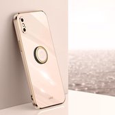 XINLI Rechte 6D Plating Gouden Rand TPU Schokbestendig Hoesje met Ring Houder Voor iPhone X (Roze)